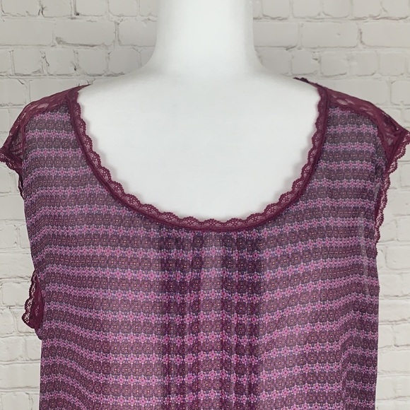 ROUTE 66 Sheer Floral Lace Trim Top Size Large - Picture 6 of 11